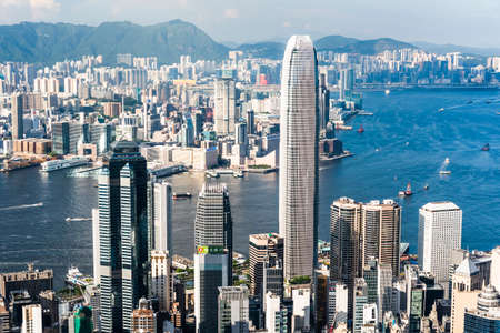 panoramic view of Hong Kong from the Victoria peak in Hong Kong.のeditorial素材