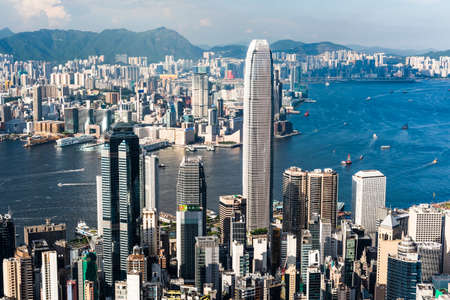 Hong Kong city skyline view from the Victoria peak.のeditorial素材