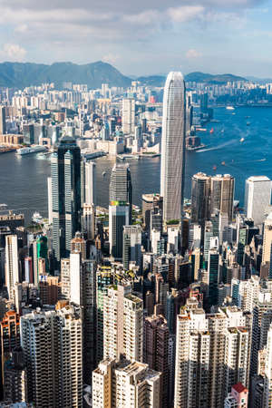 panoramic view of Hong Kong from the Victoria peak in Hong Kong.のeditorial素材