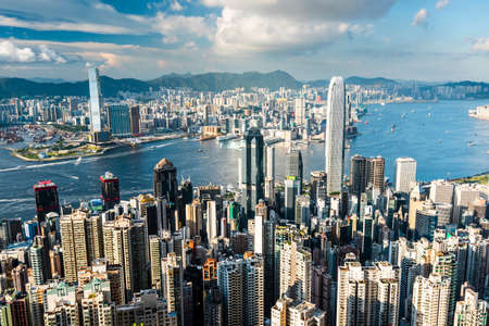 panoramic view of Hong Kong from the Victoria peak in Hong Kong.のeditorial素材