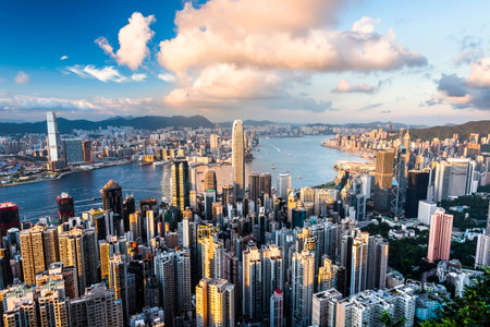 panoramic view of Hong Kong from the Victoria peak in Hong Kong.のeditorial素材