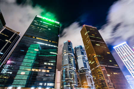night view of Hong Kong Central modern business buildings in Hong Kong, Asia.のeditorial素材