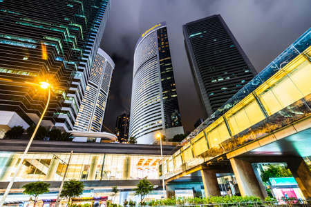 night view of Hong Kong modern business buildings in China, Asia.のeditorial素材