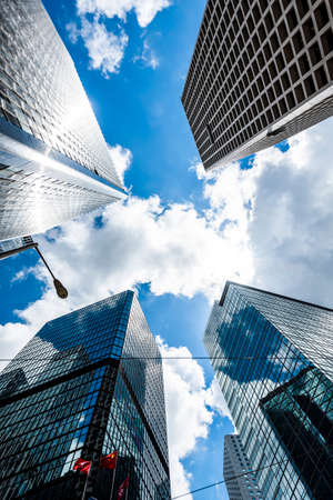 low angle view of modern office block buildings in Hong Kong.のeditorial素材