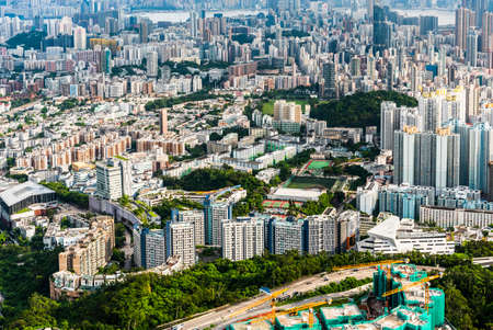 Panorama aerial view of Hong Kong Kowloon crowded buildings in China.のeditorial素材