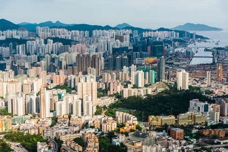 Panorama aerial view of Hong Kong Kowloon Crowded Buildingsのeditorial素材