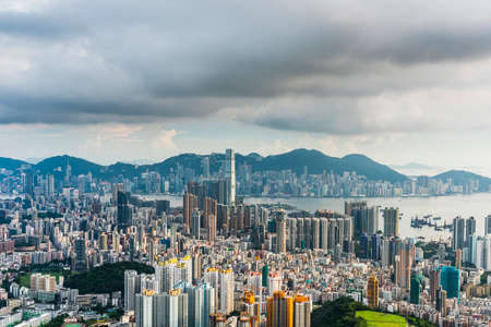Panorama aerial view of Hong Kong Kowloon Crowded Buildingsのeditorial素材