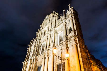 Ruins facade of St. Paul's Cathedral in Macau, historic architecture as a landmark of Macau. The place is part of the UNESCO World Heritage.のeditorial素材