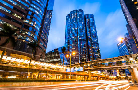 night view of Hong Kong Central modern business buildings in Hong Kong, Asia.のeditorial素材