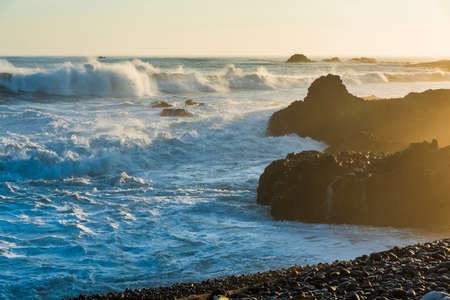 The morning waves hit the reefs on the eastern coast of Taiwan.の写真素材