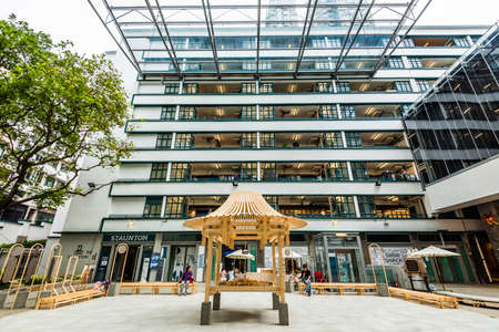 Capture the architecture and design of the landmark, PMQ (former Police Married Quarters) in Hong Kong.のeditorial素材