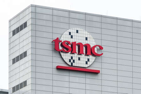 Taiwan Semiconductor Manufacturing Company (TSMC) plant in Tainan Science Park, Taiwan; TSMC is the world's largest dedicated independent semiconductor foundry.のeditorial素材