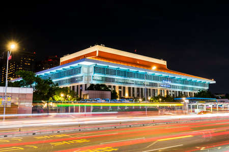 Night view of Taipei Main Station. Railway and metro station served by Taiwan High-Speed Rail, the Taiwan Railways Administration, and the Taipei Metroのeditorial素材