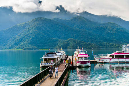 Yachts Marina at Sun Moon Lake in the morning, the famous attraction in Nantou, Taiwan.のeditorial素材
