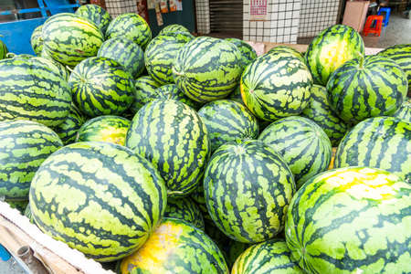 Close up of watermelons on a wagonの写真素材