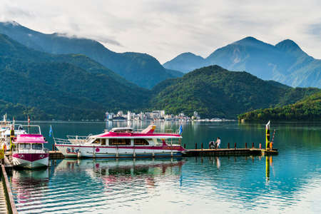 Yachts Marina at Sun Moon Lake in the morning, the famous attraction in Nantou, Taiwan.のeditorial素材