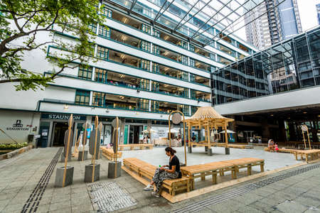 Capture the architecture and design of the landmark, PMQ (former Police Married Quarters) in Hong Kong.のeditorial素材