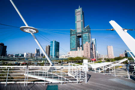 corridor view of the Singuang Ferry Wharf and the 85 Sky Tower in Kaohsiung, Taiwan. here nearby the 22nd pier of Port of Kaohsiung.のeditorial素材