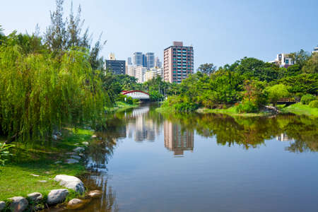 beautiful view of Central Park in Kaohsiung, Taiwan, It is one of the famous attractions in Kaohsiung. View of the artificial lake in Kaohsiung Central Park, Taiwanの写真素材