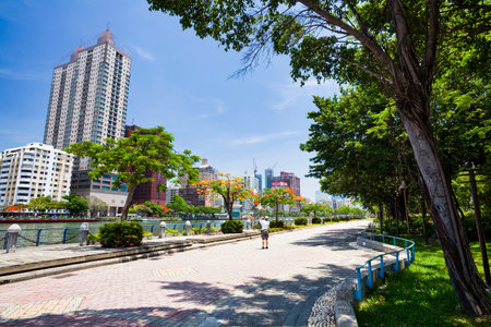 Tourists are visiting along the Love River in Kaohsiung, Taiwan.のeditorial素材