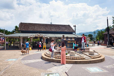 Tourists are visiting the Jiji railway station in Nantou, Taiwanのeditorial素材