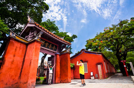 Tourists are visiting the Confucius Temple in Tainan, Taiwan.のeditorial素材