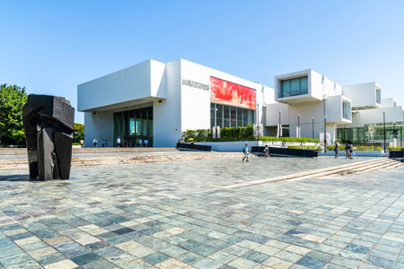 Taipei, Taiwan- August 29, 2021: Building view of the Taipei Fine Arts Museum in Taiwan. it's the first museum in Taiwan built for contemporary art exhibitions.のeditorial素材