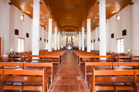 Interior view of the Wanchin Basilica of the Immaculate Conception in Pingtung County, Taiwan.のeditorial素材