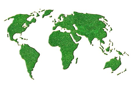 Green grass world map isolated on whiteの写真素材