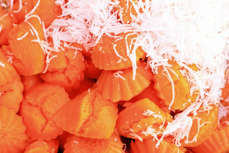 dessert thai sweet sugar palm cake with coconut on top