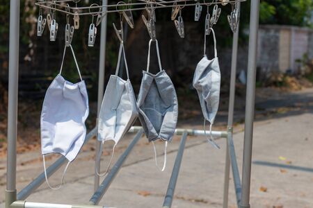 Dust mask and germs and clothes lineの写真素材