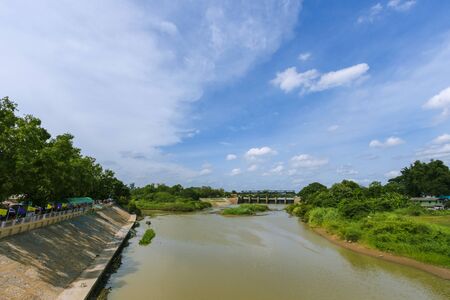 Views of the river and beautiful nature behind the Rama VI Dam, Ayutthaya province in Thailand.の写真素材