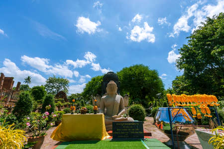 Buddha images at Thammikarat Temple in Phra Nakhon Si Ayutthaya Historical Park and important tourist attractions in Thailandの写真素材