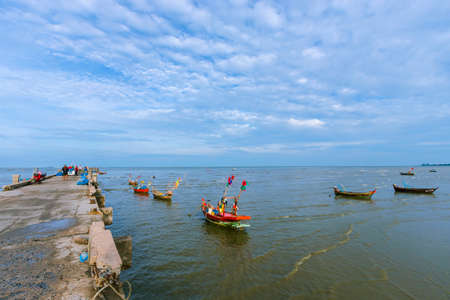Many fishing boats in the Bangsaen sea, Chonburi provinceの写真素材