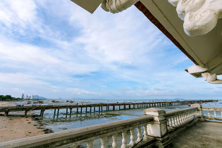 View of the sea and Bangsaen coastline in Chonburi Provinceの写真素材