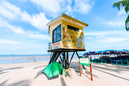 The sea view and Bangsaen beach are popular tourist attractions in Chonburi province.の写真素材