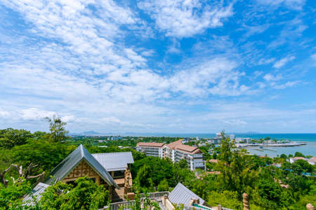 View of the sea and Bangsaen coastline in Chonburi Provinceの写真素材