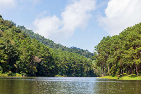 Natural scenery, lakes and mountains at Pang Ung are the tourist attractions in Mae Hong Son in Thailand.の写真素材