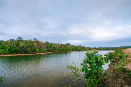 Views of mountains, trees, beautiful water sources under the blue sky in Thailand.