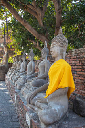 Buddha statue at Wat Yai Chai Mongkhon in Ayutthaya Province, Thailandの写真素材
