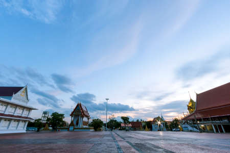 Evening scenery at Chinnawararam Worawihan Temple, Pathum Thani Province in Thailandの写真素材