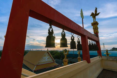 Evening scenery at Chinnawararam Worawihan Temple, Pathum Thani Province in Thailandの写真素材
