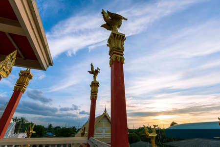 Evening scenery at Chinnawararam Worawihan Temple, Pathum Thani Province in Thailandの写真素材