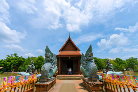 Naga statue in front of the church At Wat Pa Khlong 11 in Pathum Thani Province in Thailandのeditorial素材