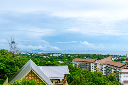 Sea and coast views from Khao Sam Muk at Bang Saen in Chon Buri Province in Thailand.のeditorial素材