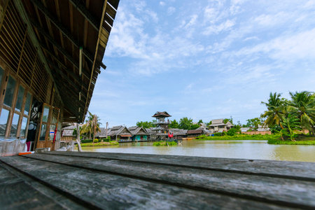 Thai houses on the waterfront in Chon Buri Province in Thailandの写真素材