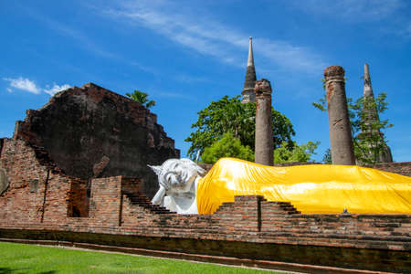 Wat Yai Chaimongkol in Phra Nakhon Si Ayutthaya Province in Thailandの写真素材