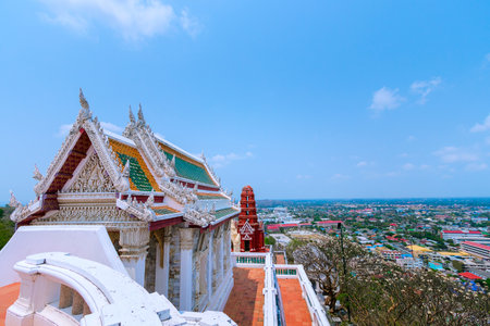 The temple on the hilltop at Wang Khao Wang and is a tourist destination of Phetchaburi Province, Thailand.の写真素材