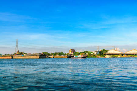 View of the Chao Phraya River with the evening skyの写真素材