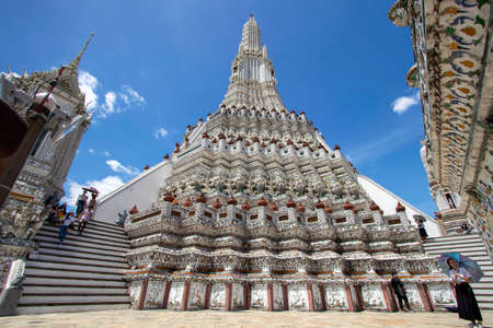 Wat Arun Rachawararam has beautiful architecture and is a popular tourist destination in Bangkok in Thailand.の写真素材